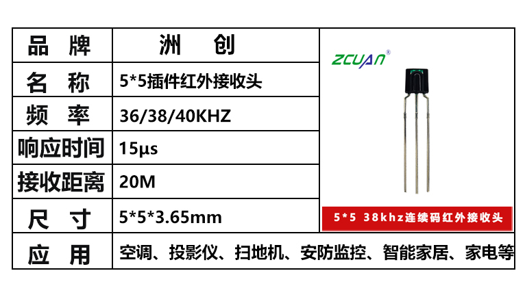 “5*5接收头，插件红外接收头，投影仪接收头，接收头的应用”/
