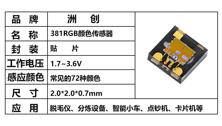 “ZC-CLS381RGB-01，381颜色传感器，颜色识别传感器，全彩颜色识别传感器”/